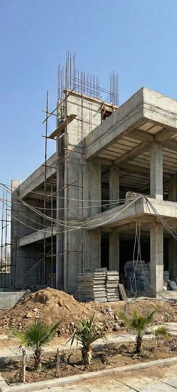 İskeleli kaba inşaat hâlindeki yapı