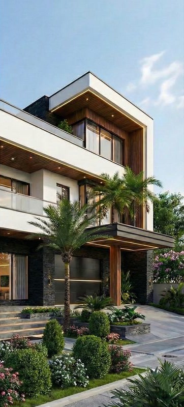 Tamamlanmış modern yapı ve bahçesi